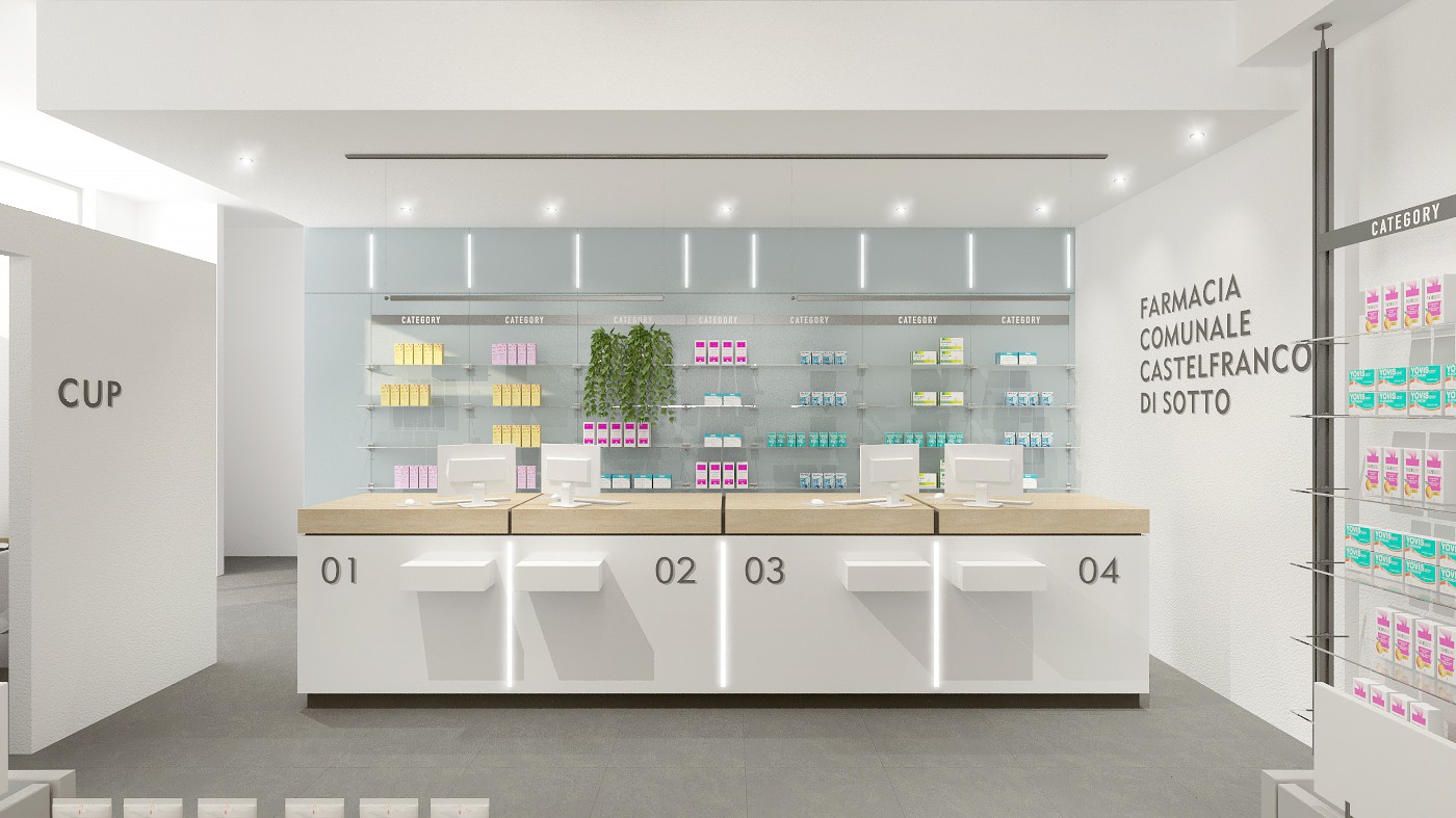 Render della Farmacia Comunale Castelfranco di Sotto (PI): Banco vendita CUP 01-04