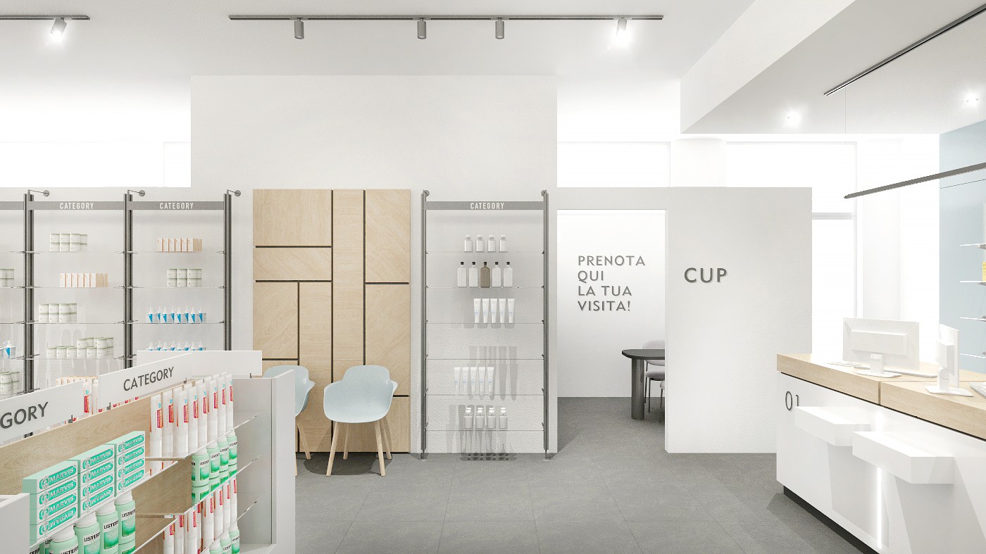 Render della Farmacia Comunale Castelfranco di Sotto (PI): Area attesa e prenotazioni CUP